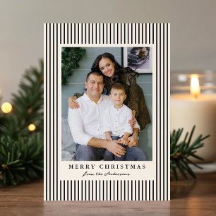 Modern Black Stripes Merry Christmas 2 Photo Holiday Card