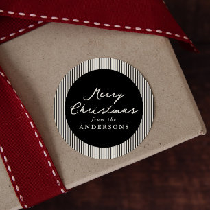 Modern Black Stripes Merry Christmas Classic Round Sticker