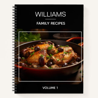 Modern Black Stylish Personalized Family Recipe Notebook