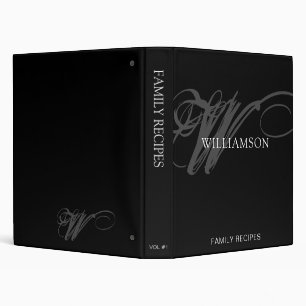 Modern Black Stylish Personalized Family Recipes Binder