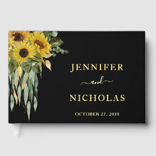 Modern Black Sunflower Wedding Gold Guest Book