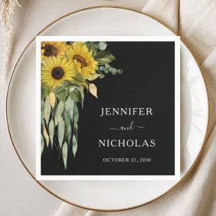 Modern Black Sunflower Wedding Napkin