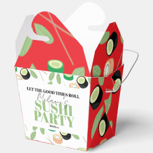 Modern Black Sushi Party Rolls Birthday Red Favor Box
