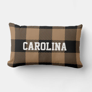 modern black tan buffalo check lumbar pillow