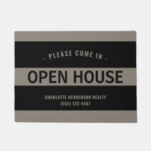 Modern Black Taupe Real Estate Open House Doormat
