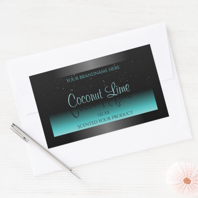 Modern Black Teal Ombre Product Label Soft Glitter (Envelope)