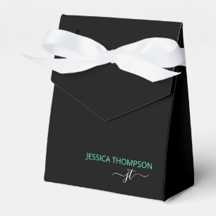 Modern Black Teal Simple Business Monogram Name Favor Box