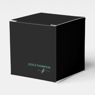 Modern Black Teal Simple Business Monogram Name Favor Box