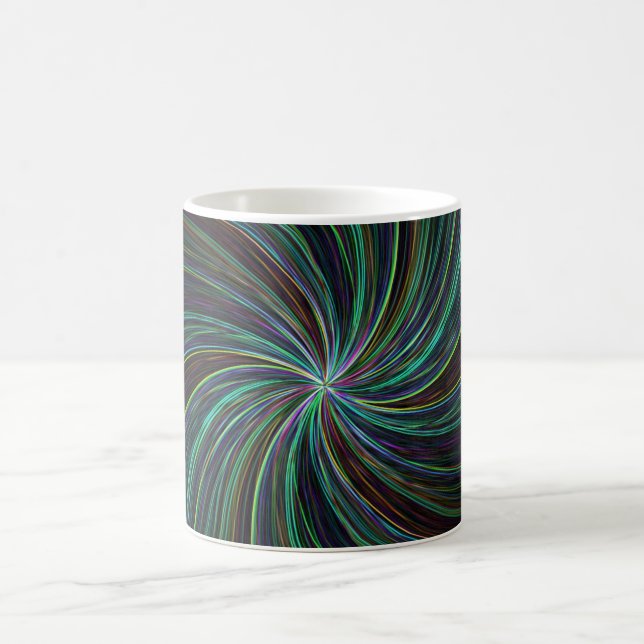 Modern Black Teal Wavy Lines Abstract Cool Trippy Magic Mug (Center)