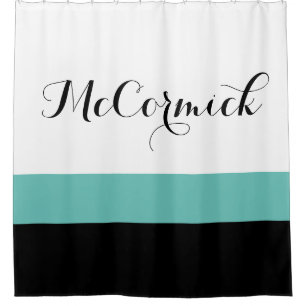 Modern Black Teal White Stripes Family Monogram