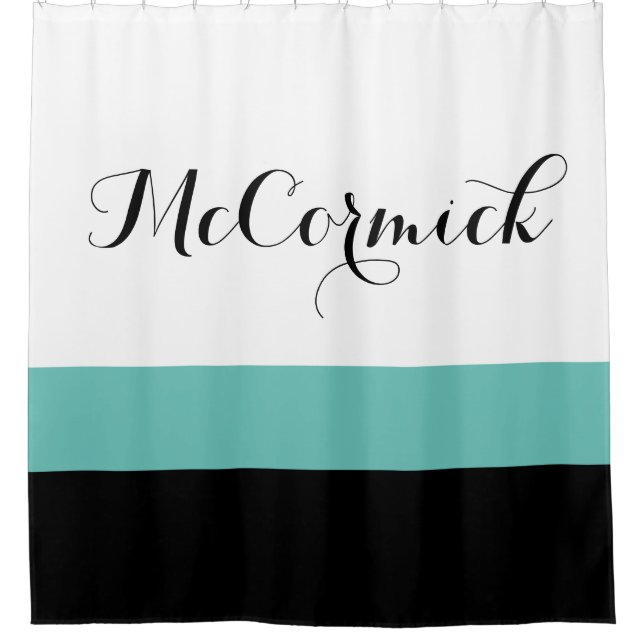 Modern Black Teal White Stripes Family Monogram (Front)