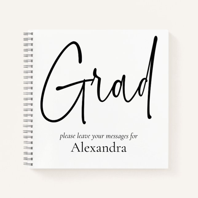 Modern Black Text Grad Name Graduation Guest Book (Front)