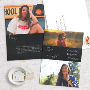 Modern Black Then/Now Graduation Announcement