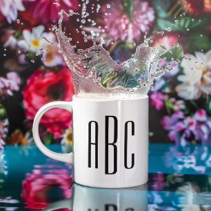 Modern Black Three Letter Monogram Coffee Mug