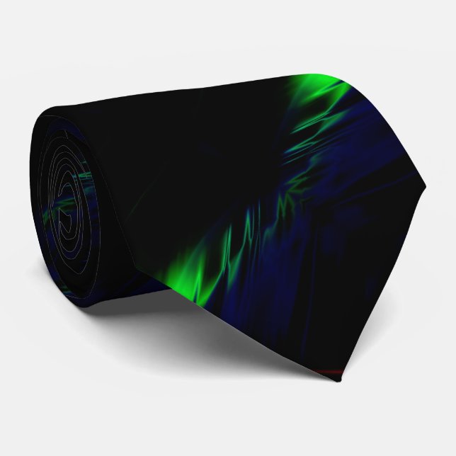 Modern Black Tie with Green and Blue Paint Streaks (Rolled)