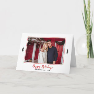 Modern Black Tree Red & White Christmas Photo Card