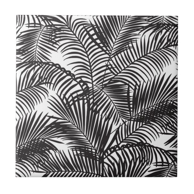 Modern black tropical palm trees pattern tile (Front)