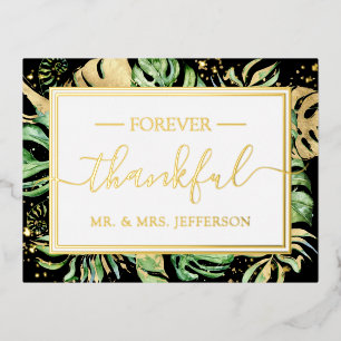 Modern Black Tropical Wedding Mr. & Mrs. Thank You Foil Invitation Postcard