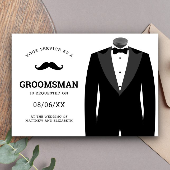 Modern Black Tuxedo Groomsman Request Invitation (Creator Uploaded)