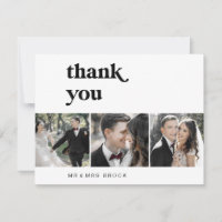Modern Black Typography 3 Photo Thank You Card