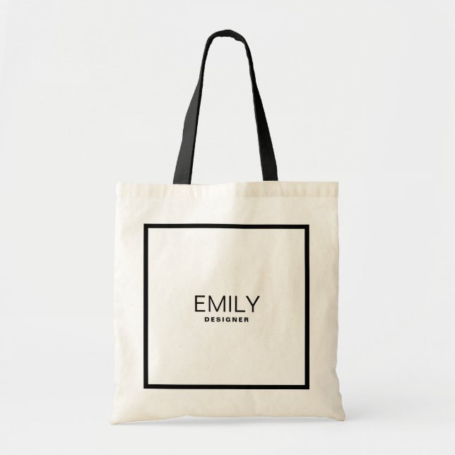 Modern Black Typography Black Border Tote Bag (Front)