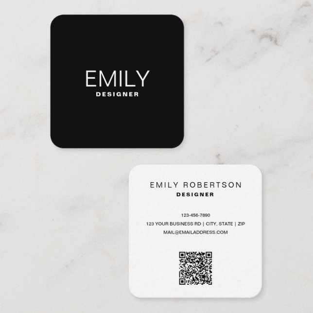 Modern Black Typography | Black Square Business Card (Front/Back)