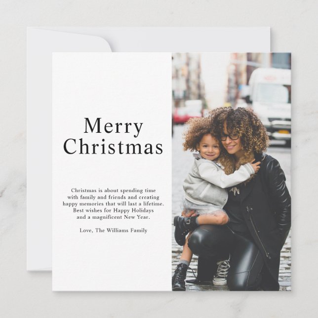Modern Black Typography Chic Photo Merry Christmas Holiday Card (Front)