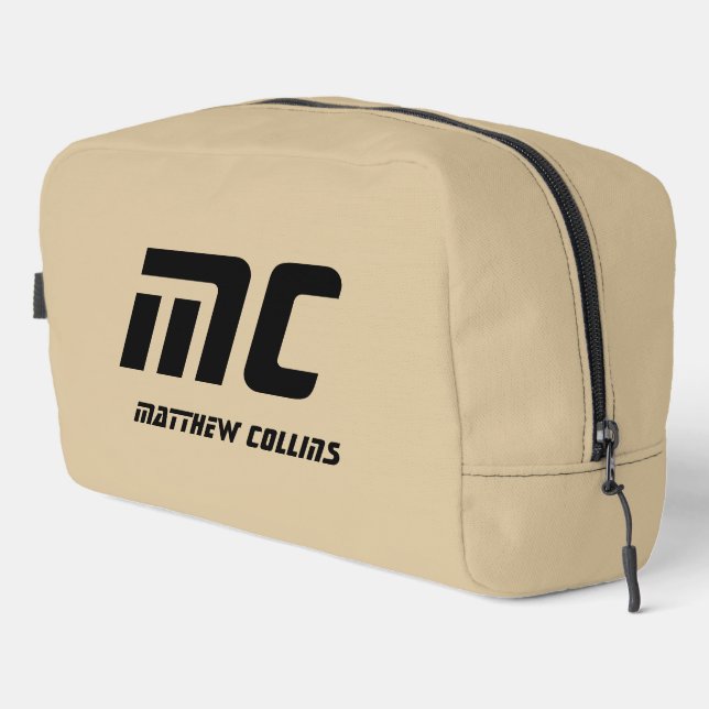 Modern Black Typography Cool Beige Simple Husband Dopp Kit (Right Corner)