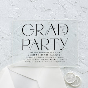 Modern Black Typography Graduation Party Acrylic Invitations