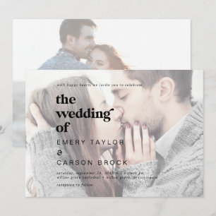 Modern Black Typography Horizontal Photo Wedding Invitation