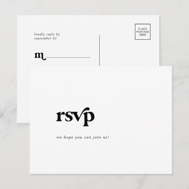 Modern Black Typography Menu Choice RSVP Postcard (Front/Back)