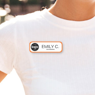 Modern Black Typography Orange Border Name Tag