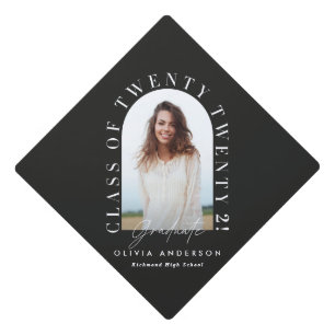 Modern black typography photo arch graduation  cap topper