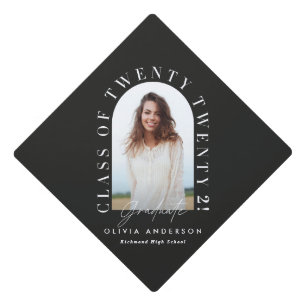 Modern black typography photo arch graduation  graduation cap topper