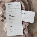 Modern Black Typography Photo Wedding All In One Tri-Fold Invitation<br><div class="desc">This modern black typography photo wedding all in one tri-fold invitation is perfect for a simple wedding. The black and white minimalist design features a retro yet contemporary font with a unique rustic bohemian feel. Perfect for any season. Keep it minimal, as is, or add your own graphics and artwork....</div>