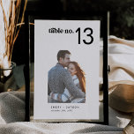 Modern Black Typography Photo Wedding Table Number<br><div class="desc">This modern black typography photo wedding table number is perfect for a simple wedding. The black and white minimalist design features a retro yet contemporary font with a unique rustic bohemian feel. Perfect for any season. Keep it minimal, as is, or add your own graphics and artwork. The card prints...</div>