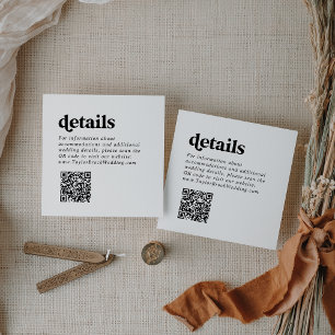 Modern Black Typography QR Code Wedding Details Enclosure Card
