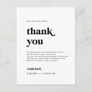 Modern Black Typography Thank You Reception Card