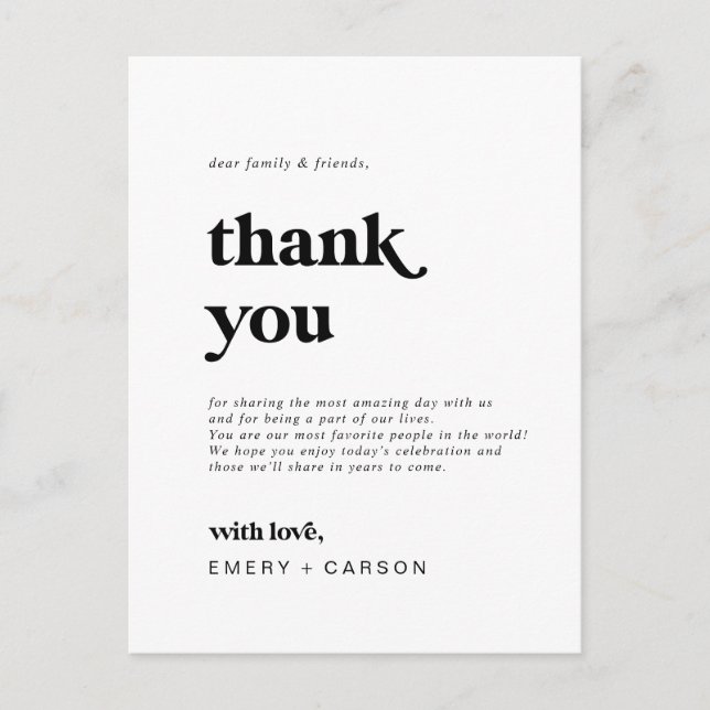 Modern Black Typography Thank You Reception Card (Front)