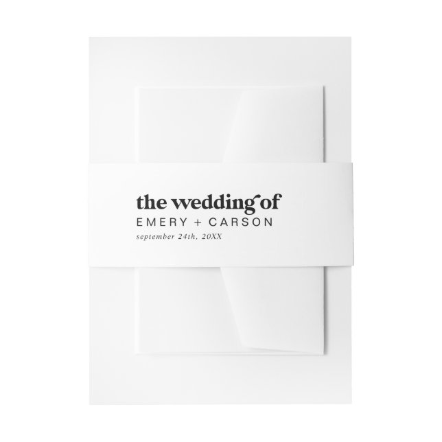 Modern Black Typography The Wedding Of Belly Band Invitation Belly Band (Front Example)