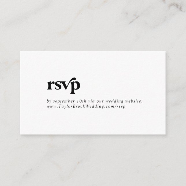 Modern Black Typography Wedding Website RSVP Enclosure Card (Front)