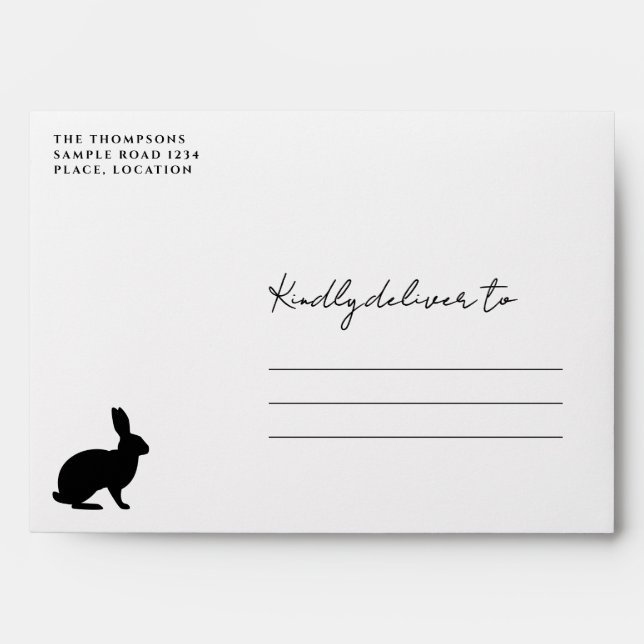 Modern Black Typography With Bunny Happy Easter Envelope (Front)