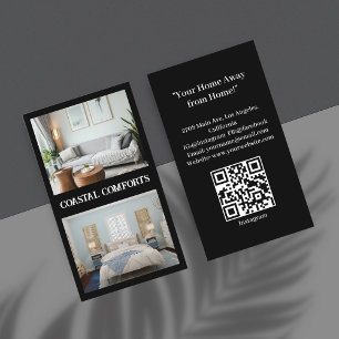 Modern Black Vacation Rental Airbnb QR Code Business Card
