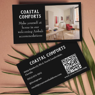 Modern Black Vacation Rental QR code Business Card