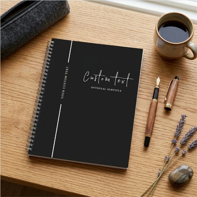 Modern Black Vertical Line Custom Name Script Notebook (Creator Uploaded)