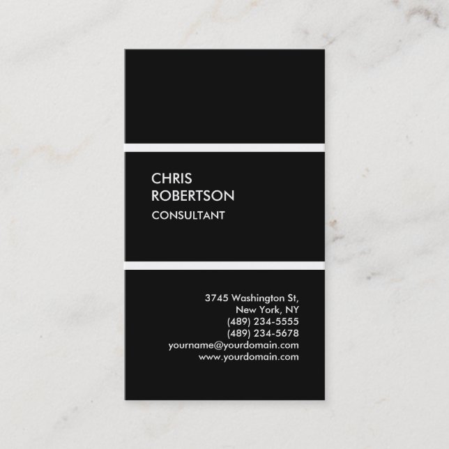 Modern black vertical unique business card (Front)