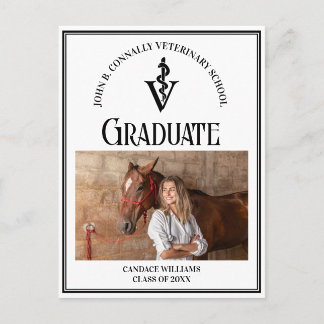 Modern Black Veterinary School Photo Graduation Postcard (Front)
