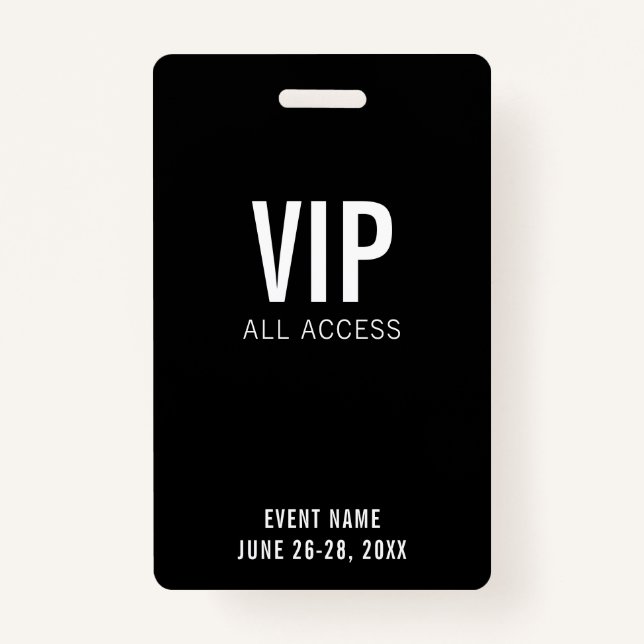 Modern Black VIP All Access QR Code Event  Badge (Front)