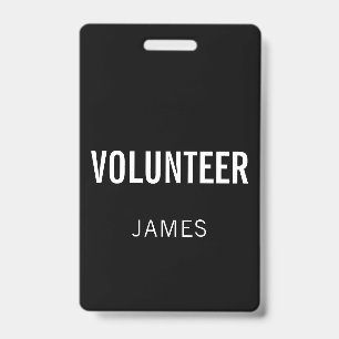 Modern Black Volunteer Name Event Button Badge