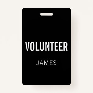 Modern Black Volunteer Name Event Button Badge